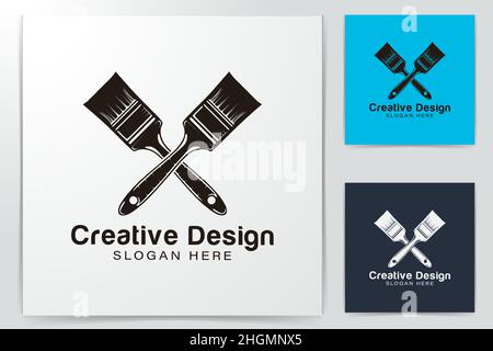 crossed paint brushes logo Ideas. Inspiration logo design. Template Vector Illustration. Isolated On White Background Stock Vector