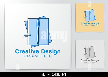 pen, sheet, office logo Ideas. Inspiration logo design. Template Vector Illustration. Isolated On White Background Stock Vector