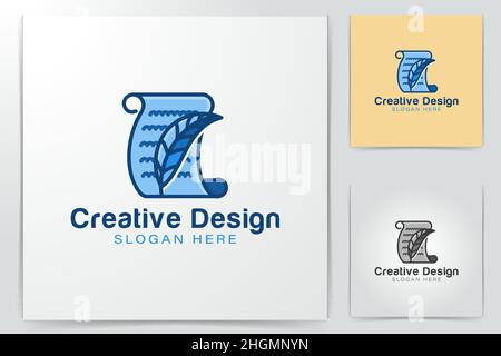 pen and sheet paper. writer logo Ideas. Inspiration logo design. Template Vector Illustration. Isolated On White Background Stock Vector