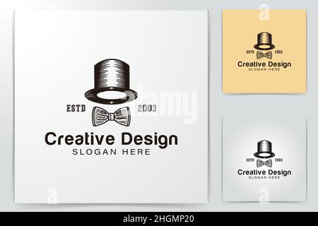 hat magician and tie logo Ideas. Inspiration logo design. Template Vector Illustration. Isolated On White Background Stock Vector