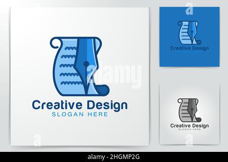 feather and paper sheet logo Ideas. Inspiration logo design. Template Vector Illustration. Isolated On White Background Stock Vector