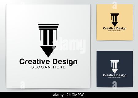 pen. pillar column. law firm logo Ideas. Inspiration logo design. Template Vector Illustration. Isolated On White Background Stock Vector