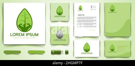muscle, green leaf, healthy food athlete logo Designs Inspiration Isolated on White Background Stock Vector