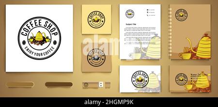 vintage coffee shop logo Designs business branding package Inspiration Isolated on White Background Stock Vector