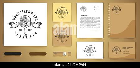 italian pizza, wood fired logo business branding package template Designs Inspiration Isolated on White Background Stock Vector
