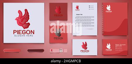 flying pigeon, wedding logo business branding package template icon Designs Inspiration Isolated on White Background Stock Vector