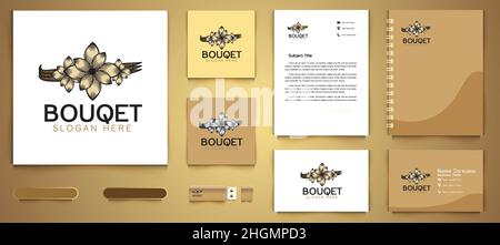 hand drawn floral, flower logo business branding package template Designs Inspiration Isolated on White Background Stock Vector