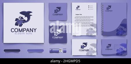 dolphin and flower logo and business branding template Designs Inspiration Isolated on White Background Stock Vector