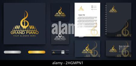 violin, piano, instrument, musical logo and business branding template Designs Inspiration Isolated on White Background Stock Vector