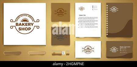 hand drawn pastries, vintage bakery logo and business branding template Designs Inspiration Isolated on White Background Stock Vector