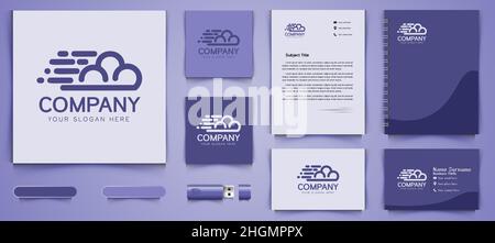 mono line cloud logo and business branding template Designs Inspiration Isolated on White Background Stock Vector