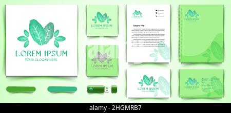 pile of green leaf watercolor logo and business branding template Designs Inspiration Isolated on White Background Stock Vector