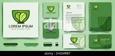 bowl, leaf. japanese food logo and business branding template Designs Inspiration Isolated on White Background Stock Vector