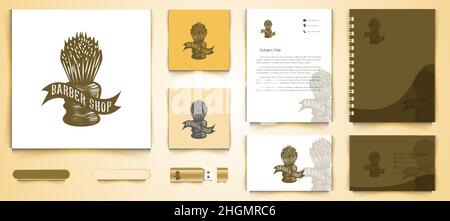 hand drawn shaving brush, vintage barber shop logo and business branding template Designs Inspiration Isolated on White Background Stock Vector