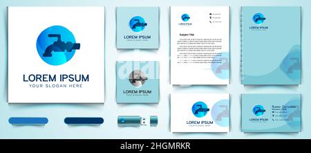 water pipe faucet, plumbing logo and business branding template Designs Inspiration Isolated on White Background Stock Vector