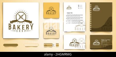 crossed rolling pin, vintage bakery shop logo and business branding template Designs Inspiration Isolated on White Background Stock Vector