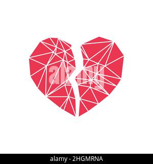 Broken low poly heart made from triangles vector icon isolated on white background Stock Vector