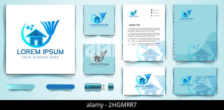 house, broom, Cleaning logo and business branding template Designs Inspiration Isolated on White Background Stock Vector