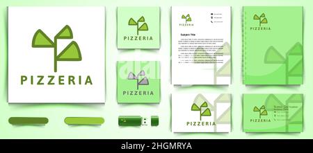 Green pizza Logo and business branding template Designs Inspiration Isolated on White Background Stock Vector