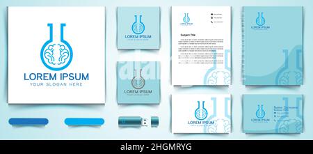 Glass tube and Brain Lab logo and business branding template Designs Inspiration Isolated on White Background Stock Vector