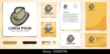 hand drawn hat cowboy logo and business branding template Designs Inspiration Isolated on White Background Stock Vector
