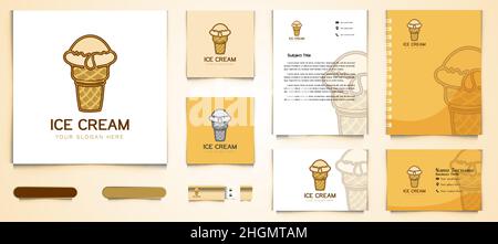 Ice cream melted Logo and business branding template Designs Inspiration Isolated on White Background Stock Vector