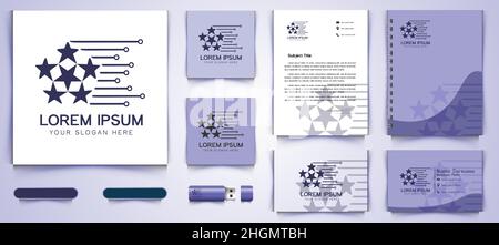 Star Digital tech logo and business card branding template design inspiration Isolated On white Backgrounds Stock Vector