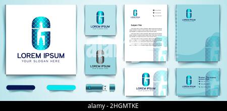 Letter G and glass bottle productions logo and business card branding template Designs Inspiration Isolated on White Background Stock Vector