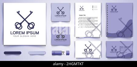 crossed key Logo and business card branding template Designs Inspiration Isolated on White Background Stock Vector