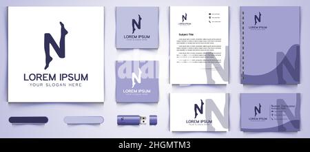 letter N and feet acupuncture logo and business card branding template designs Inspiration Isolated on White Background Stock Vector