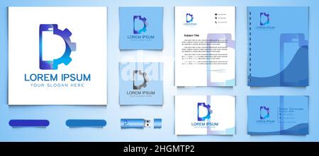 Phone and gear, Service phone Logo and business card branding template Designs Inspiration Isolated on White Background Stock Vector