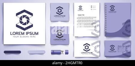 Box and lens camera Icon and business card branding template design inspiration Isolated On white Backgrounds Stock Vector