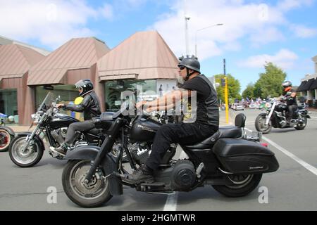 Christchurch, New Zealand. 22nd Jan, 2022. Motorcyclists attended the antivax protest in Merivale in large numbers. Protesters take to the streets in the affluent suburb of Merivale in protest against the mandatory Covid19 vaccination. (Photo by Adam Bradley/SOPA Images/Sipa USA) Credit: Sipa USA/Alamy Live News Stock Photo