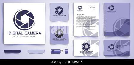 Lens camera icon Logo and business card branding template Designs Inspiration Isolated on White Background Stock Vector