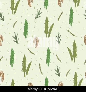 Seamless pattern with fir, spruce, cones branches Stock Vector
