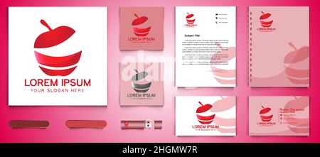 Red Apple Logo and business card branding template Designs Inspiration Isolated on White Background Stock Vector