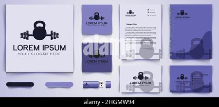 Barbel Gym Dumbbell fitness Logo and business card branding template Designs Inspiration, Vector Illustration Stock Vector