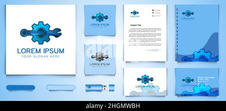 Service tool, and gear Logo and business card branding template Designs Inspiration Isolated on White Background Stock Vector