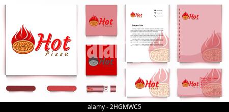 Hot Pizza Logo and business card branding template Designs Inspiration, Vector Illustration Stock Vector