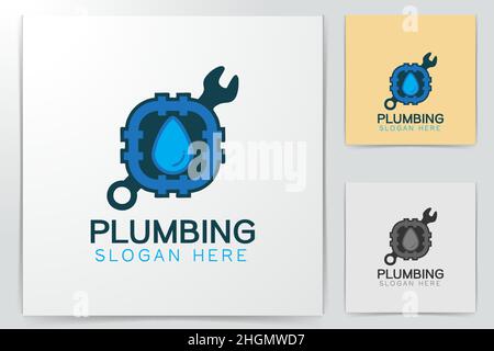 Service tool, pipe, Water drop Plumbing Logo Designs Inspiration Isolated on White Background Stock Vector