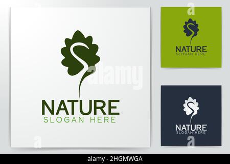 oak leaf, negative space of letter S logo Designs Inspiration Isolated on White Background Stock Vector