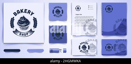 Cupcake, Vintage bakery shop Logo and business card branding template Designs Inspiration, Vector Illustration Stock Vector