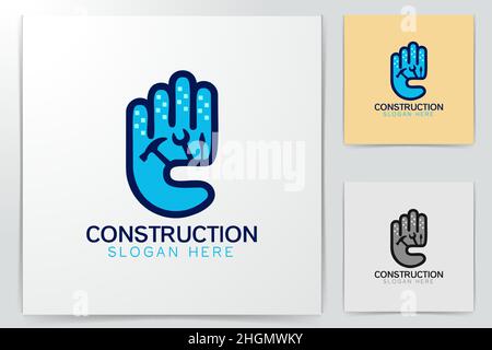 hand, repair tool, abstract town building, repair of apartments logo Designs Inspiration Isolated on White Background Stock Vector
