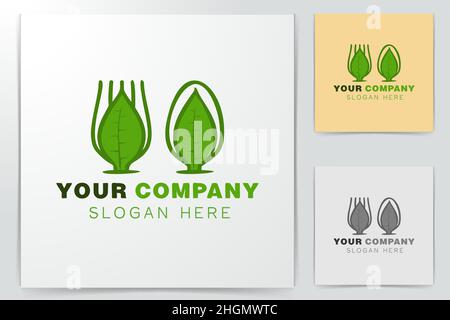 spoon and fork, leaf healthy food and drink logo Designs Inspiration Isolated on White Background Stock Vector