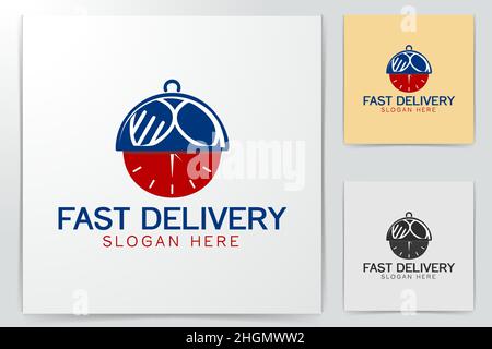 clock and cover plate, restaurant food, fast delivery logo Designs Inspiration Isolated on White Background Stock Vector
