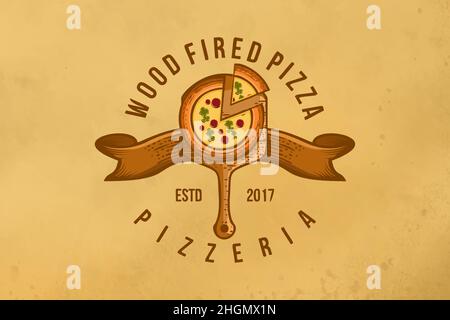 Vintage Wood Fired pizza Logo Designs Inspiration Isolated on White Background Stock Vector