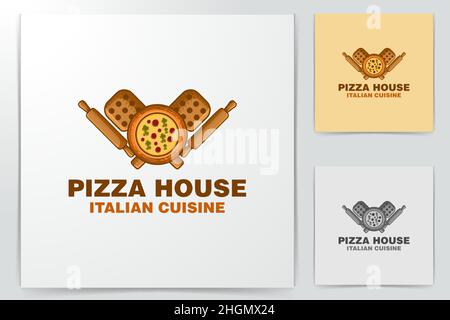 Pizza Wood plate, Rolling Pin Logo Designs Inspiration, Vector Illustration Stock Vector