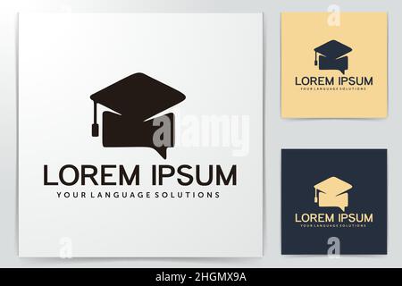 graduation cap, chat, language course logo Designs Inspiration Isolated on White Background Stock Vector