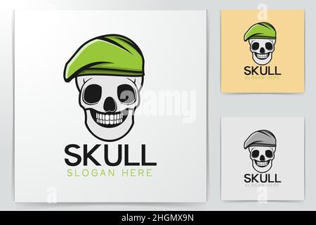 Skull and green military Hat Logo Designs Inspiration, Vector Illustration Stock Vector