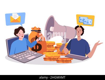 Affiliate marketing business communication marketing technique using referral campaign spread message advertising Stock Vector